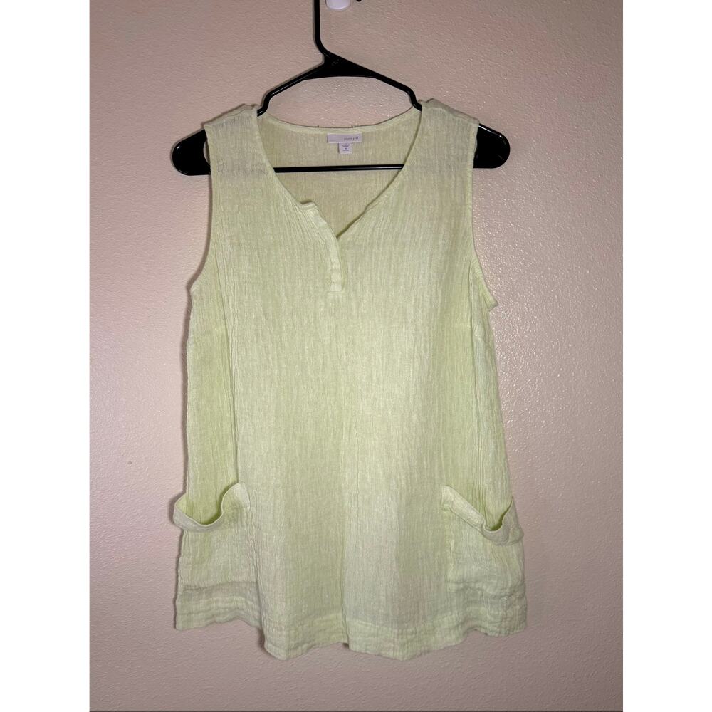 Pure Jill Petite Medium Crinkle Gauze Tank Top Light Sage Pockets Boho Linen